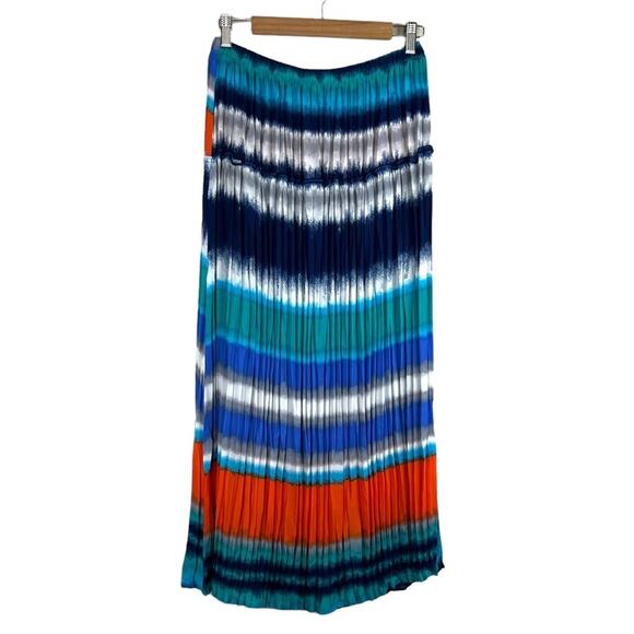 Jennie & Marlis maxi skirt M rainbow stripe pleated elastic waist maxi full boho - Picture 1 of 7